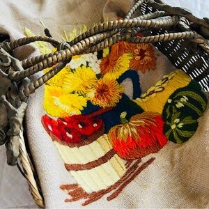 Vintage Crewel Embroidery Fruit anf Flowers 1974.